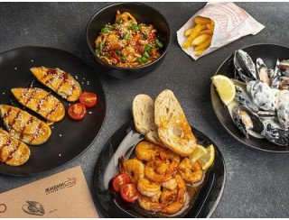 Мидии и креветки лого